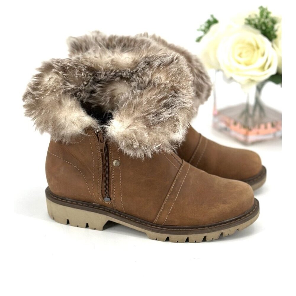 Caterpillar CAT Womens Flurry Ankle Boots Size 6 Booties Tan Leather Waterproof - Picture 1 of 11